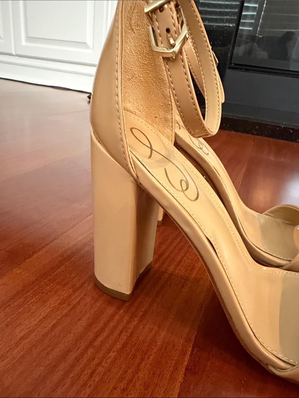 Sam Edelman Nude Patent Block Heel Sandals - Picture 3 of 6
